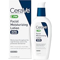 CeraVe PM Facial Moisturizing Lotion | Night Cream with Hyaluronic Acid and Niacinamide | Ultra-Lightweight, Oil-Free Moisturizer for Face | 3 Ounce